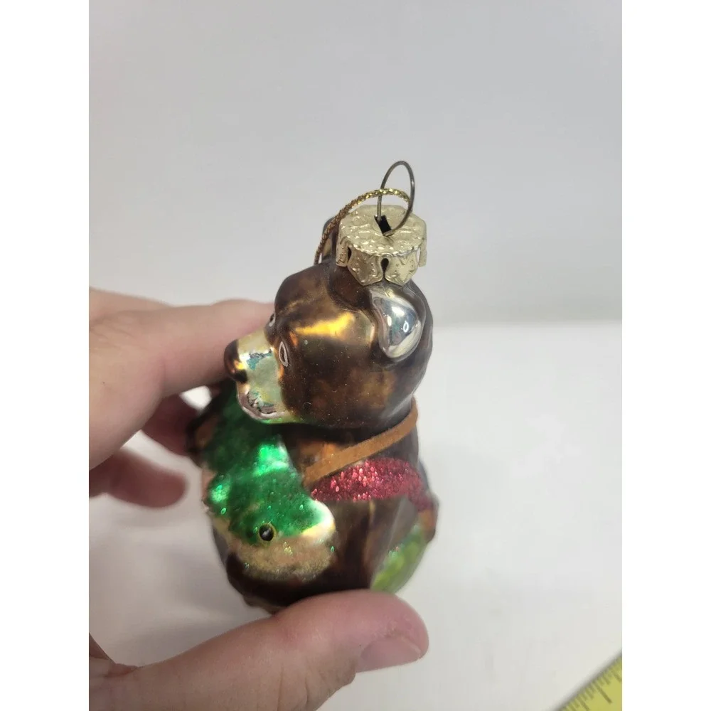 Glass Bear Fisherman Ornament with Fish and‎ Basket Holiday Decor